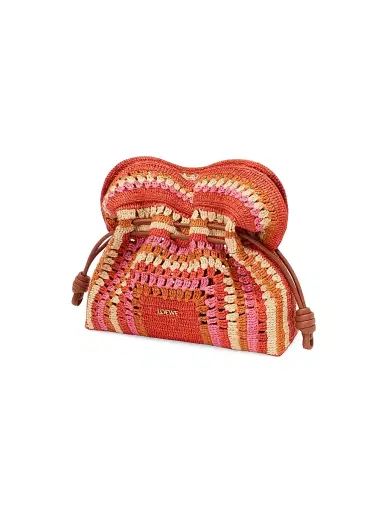 LOEWE Women's x Paula's Ibiza Flamenco Medium Crochet Raffia Clutch - Bright Orange Pink | Thumbnail 4 LOEWE Women's x Paula's Ibiza Flamenco Medium Crochet Raffia Clutch - Bright Orange Pink | Thumbnail 4