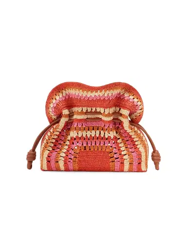 LOEWE Women's x Paula's Ibiza Flamenco Medium Crochet Raffia Clutch - Bright Orange Pink | Thumbnail 6 LOEWE Women's x Paula's Ibiza Flamenco Medium Crochet Raffia Clutch - Bright Orange Pink | Thumbnail 6