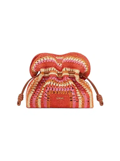 LOEWE Women's x Paula's Ibiza Flamenco Medium Crochet Raffia Clutch - Bright Orange Pink | Thumbnail 1 LOEWE Women's x Paula's Ibiza Flamenco Medium Crochet Raffia Clutch - Bright Orange Pink | Thumbnail 1