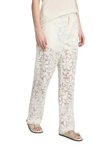 Simkhai Women's Braylen Cotton Lace Carpenter Pants - White | Thumbnail 4 Simkhai Women's Braylen Cotton Lace Carpenter Pants - White | Thumbnail 4