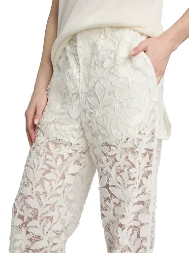 Simkhai Women's Braylen Cotton Lace Carpenter Pants - White | Thumbnail 6 Simkhai Women's Braylen Cotton Lace Carpenter Pants - White | Thumbnail 6