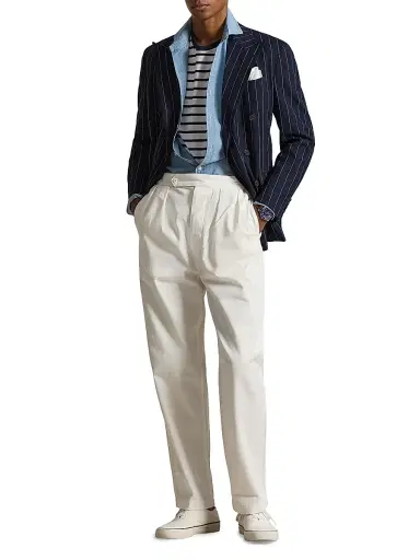 Polo Ralph Lauren Men's Rustic Tab-Waist Pleated-Front Cotton Twill Pants - Deckwash White | Thumbnail 2 Polo Ralph Lauren Men's Rustic Tab-Waist Pleated-Front Cotton Twill Pants - Deckwash White | Thumbnail 2