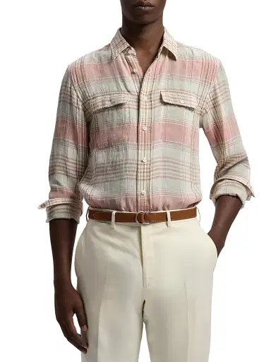 Ralph Lauren Purple Label Men's Plaid Linen Long-Sleeve Sport Shirt | Thumbnail 3 Ralph Lauren Purple Label Men's Plaid Linen Long-Sleeve Sport Shirt | Thumbnail 3