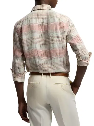 Ralph Lauren Purple Label Men's Plaid Linen Long-Sleeve Sport Shirt | Thumbnail 4 Ralph Lauren Purple Label Men's Plaid Linen Long-Sleeve Sport Shirt | Thumbnail 4