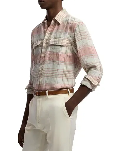Ralph Lauren Purple Label Men's Plaid Linen Long-Sleeve Sport Shirt | Thumbnail 5 Ralph Lauren Purple Label Men's Plaid Linen Long-Sleeve Sport Shirt | Thumbnail 5