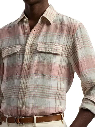 Ralph Lauren Purple Label Men's Plaid Linen Long-Sleeve Sport Shirt | Thumbnail 6 Ralph Lauren Purple Label Men's Plaid Linen Long-Sleeve Sport Shirt | Thumbnail 6