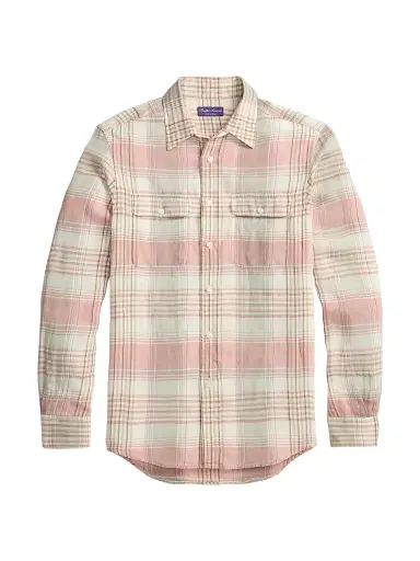 Ralph Lauren Purple Label Men's Plaid Linen Long-Sleeve Sport Shirt | Thumbnail 1 Ralph Lauren Purple Label Men's Plaid Linen Long-Sleeve Sport Shirt | Thumbnail 1