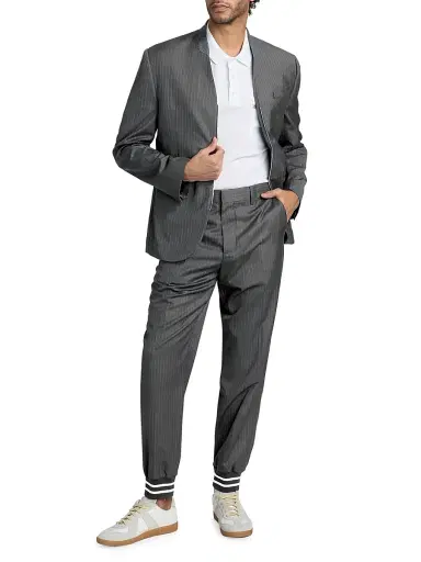 Moschino Men's Pinstripe Wool Jogger Trousers - Grey | Thumbnail 2 Moschino Men's Pinstripe Wool Jogger Trousers - Grey | Thumbnail 2