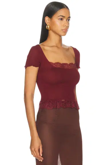 Saint Laurent Ribbed Lacy Top | Thumbnail 2 Saint Laurent Ribbed Lacy Top | Thumbnail 2