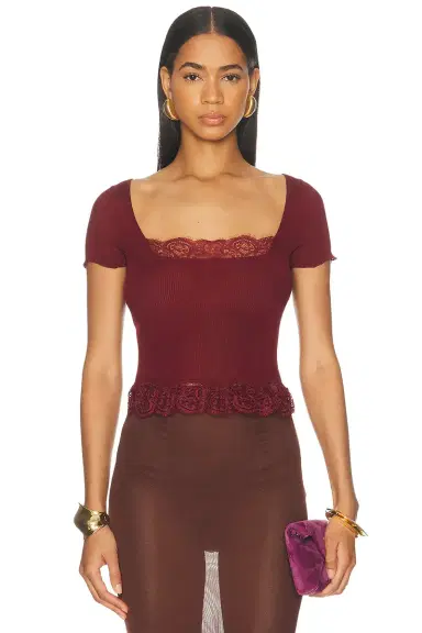 Saint Laurent Ribbed Lacy Top | Thumbnail 1 Saint Laurent Ribbed Lacy Top | Thumbnail 1