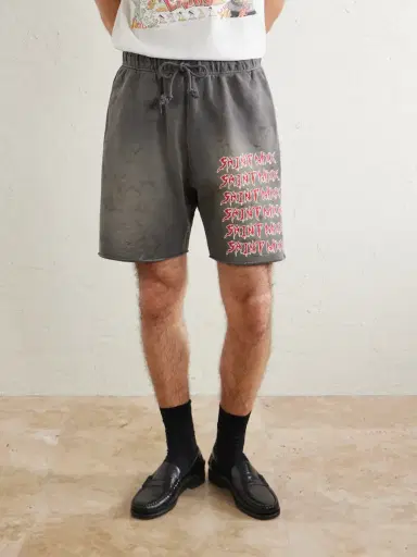 SAINT Mxxxxxx Wide-Leg Logo-Print Distressed Cotton-Jersey Drawstring Shorts - Men | Thumbnail 3 SAINT Mxxxxxx Wide-Leg Logo-Print Distressed Cotton-Jersey Drawstring Shorts - Men | Thumbnail 3