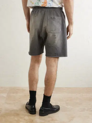 SAINT Mxxxxxx Wide-Leg Logo-Print Distressed Cotton-Jersey Drawstring Shorts - Men | Thumbnail 4 SAINT Mxxxxxx Wide-Leg Logo-Print Distressed Cotton-Jersey Drawstring Shorts - Men | Thumbnail 4