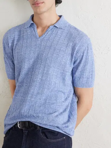 Boglioli Ribbed Linen and Cotton-Blend Polo Shirt - Men | Thumbnail 5 Boglioli Ribbed Linen and Cotton-Blend Polo Shirt - Men | Thumbnail 5