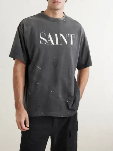 SAINT Mxxxxxx Logo-Print Paint-Splattered Cotton-Jersey T-Shirt - Men | Thumbnail 3 SAINT Mxxxxxx Logo-Print Paint-Splattered Cotton-Jersey T-Shirt - Men | Thumbnail 3