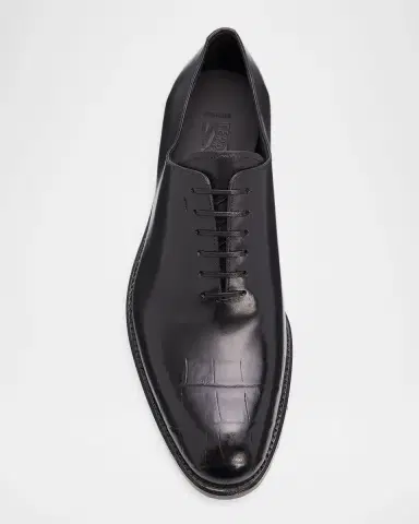 Ferragamo Men's Angiolo Croc-Embossed Leather Oxfords | Thumbnail 4 Ferragamo Men's Angiolo Croc-Embossed Leather Oxfords | Thumbnail 4