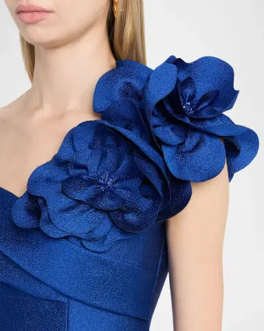 Rickie Freeman for Teri Jon One-Shoulder Floral Applique Mermaid Gown | Thumbnail 4 Rickie Freeman for Teri Jon One-Shoulder Floral Applique Mermaid Gown | Thumbnail 4