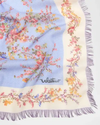 Valentino Garavani Floral-Print Fringed Cashmere-Silk Shawl | Thumbnail 3 Valentino Garavani Floral-Print Fringed Cashmere-Silk Shawl | Thumbnail 3