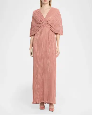 Aidan Mattox Pleated Metallic Chiffon Column Gown | Thumbnail 2 Aidan Mattox Pleated Metallic Chiffon Column Gown | Thumbnail 2
