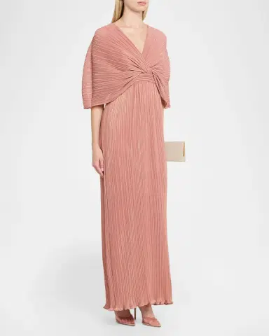 Aidan Mattox Pleated Metallic Chiffon Column Gown | Thumbnail 4 Aidan Mattox Pleated Metallic Chiffon Column Gown | Thumbnail 4