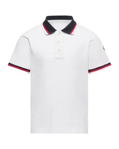 Moncler Boy's Tricolor-Trim Cotton Polo Shirt | Thumbnail 1 Moncler Boy's Tricolor-Trim Cotton Polo Shirt | Thumbnail 1