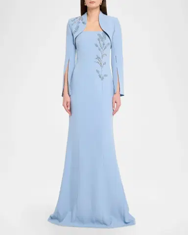Rickie Freeman for Teri Jon Strapless Beaded Crepe Gown with Bolero | Thumbnail 2 Rickie Freeman for Teri Jon Strapless Beaded Crepe Gown with Bolero | Thumbnail 2