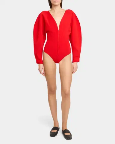 Givenchy Puff-Sleeve Deep V-Neck Bodysuit | Thumbnail 2 Givenchy Puff-Sleeve Deep V-Neck Bodysuit | Thumbnail 2