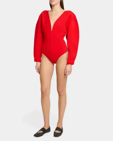 Givenchy Puff-Sleeve Deep V-Neck Bodysuit | Thumbnail 4 Givenchy Puff-Sleeve Deep V-Neck Bodysuit | Thumbnail 4