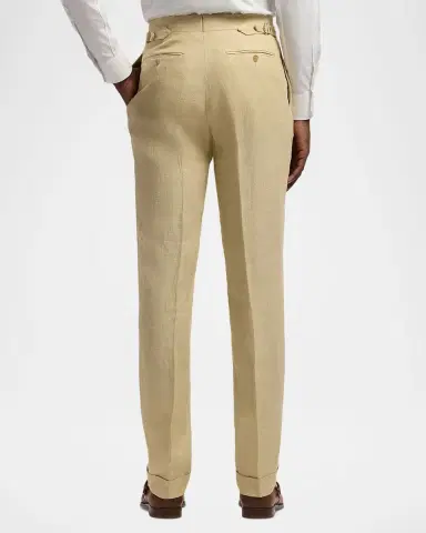 Ralph Lauren Purple Label Men 's Relaxed Fit Textured Linen Pleated Trousers | Thumbnail 2 Ralph Lauren Purple Label Men 's Relaxed Fit Textured Linen Pleated Trousers | Thumbnail 2