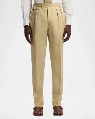 Ralph Lauren Purple Label Men 's Relaxed Fit Textured Linen Pleated Trousers | Thumbnail 3 Ralph Lauren Purple Label Men 's Relaxed Fit Textured Linen Pleated Trousers | Thumbnail 3