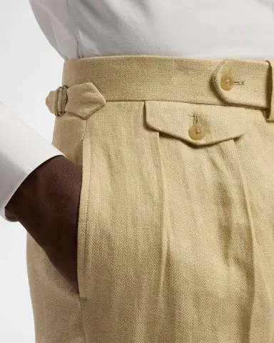 Ralph Lauren Purple Label Men 's Relaxed Fit Textured Linen Pleated Trousers | Thumbnail 4 Ralph Lauren Purple Label Men 's Relaxed Fit Textured Linen Pleated Trousers | Thumbnail 4