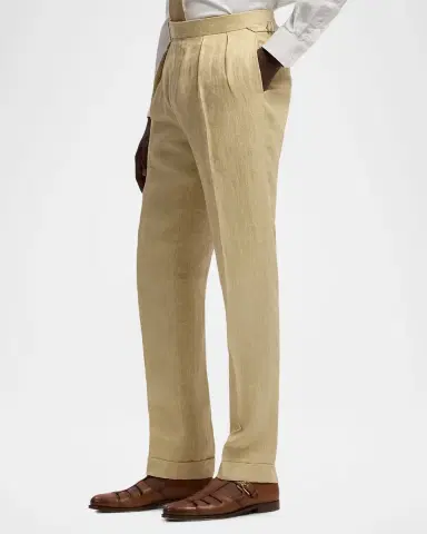 Ralph Lauren Purple Label Men 's Relaxed Fit Textured Linen Pleated Trousers | Thumbnail 5 Ralph Lauren Purple Label Men 's Relaxed Fit Textured Linen Pleated Trousers | Thumbnail 5