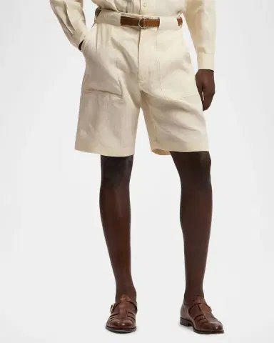 Ralph Lauren Purple Label Men 's Linen Flat-Front Shorts | Thumbnail 3 Ralph Lauren Purple Label Men 's Linen Flat-Front Shorts | Thumbnail 3