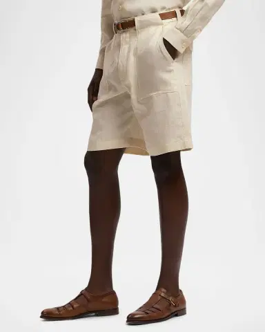 Ralph Lauren Purple Label Men 's Linen Flat-Front Shorts | Thumbnail 5 Ralph Lauren Purple Label Men 's Linen Flat-Front Shorts | Thumbnail 5