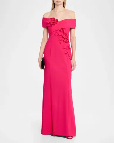 Rickie Freeman for Teri Jon Off-Shoulder Floral Applique Scuba Gown | Thumbnail 2 Rickie Freeman for Teri Jon Off-Shoulder Floral Applique Scuba Gown | Thumbnail 2