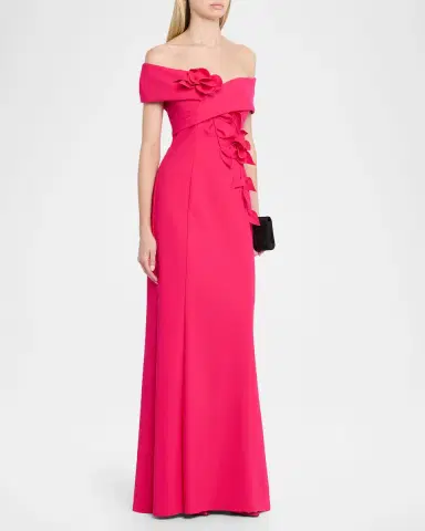 Rickie Freeman for Teri Jon Off-Shoulder Floral Applique Scuba Gown | Thumbnail 4 Rickie Freeman for Teri Jon Off-Shoulder Floral Applique Scuba Gown | Thumbnail 4
