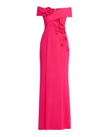 Rickie Freeman for Teri Jon Off-Shoulder Floral Applique Scuba Gown | Thumbnail 1 Rickie Freeman for Teri Jon Off-Shoulder Floral Applique Scuba Gown | Thumbnail 1