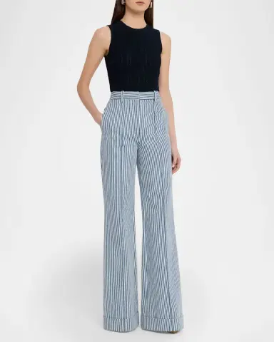 Adam Lippes Deeda Striped Twill Wide-Leg Pants | Thumbnail 6 Adam Lippes Deeda Striped Twill Wide-Leg Pants | Thumbnail 6