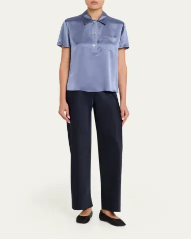 Vince Silk Charmeuse Short-Sleeve Polo Shirt | Thumbnail 2 Vince Silk Charmeuse Short-Sleeve Polo Shirt | Thumbnail 2