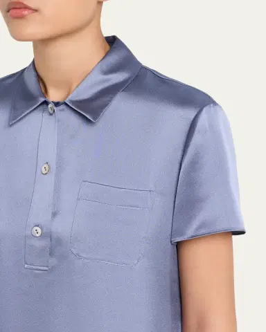 Vince Silk Charmeuse Short-Sleeve Polo Shirt | Thumbnail 5 Vince Silk Charmeuse Short-Sleeve Polo Shirt | Thumbnail 5