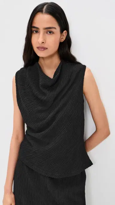 Vince Shadow Grid Cowl Neck Top Black | Thumbnail 2 Vince Shadow Grid Cowl Neck Top Black | Thumbnail 2