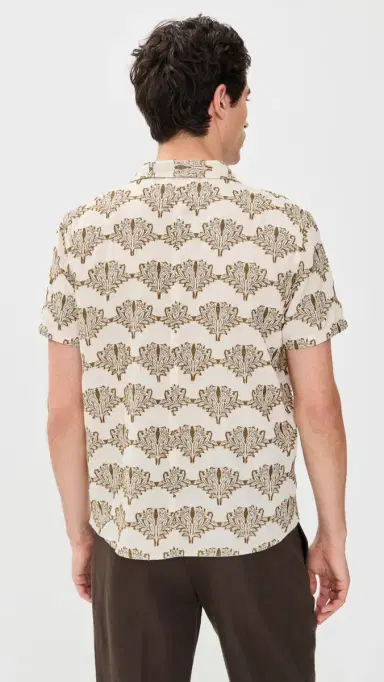 Billy Reid Short Sleeve Botanical Jacquard Camp Shirt Tinted White/Olive | Thumbnail 3 Billy Reid Short Sleeve Botanical Jacquard Camp Shirt Tinted White/Olive | Thumbnail 3