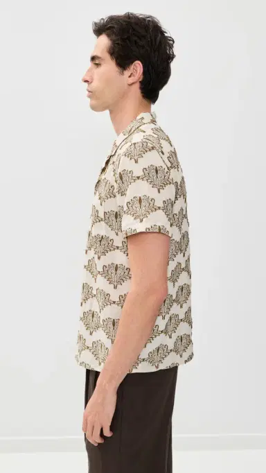 Billy Reid Short Sleeve Botanical Jacquard Camp Shirt Tinted White/Olive | Thumbnail 4 Billy Reid Short Sleeve Botanical Jacquard Camp Shirt Tinted White/Olive | Thumbnail 4