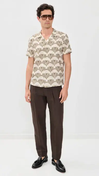Billy Reid Short Sleeve Botanical Jacquard Camp Shirt Tinted White/Olive | Thumbnail 5 Billy Reid Short Sleeve Botanical Jacquard Camp Shirt Tinted White/Olive | Thumbnail 5