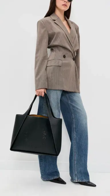Stella McCartney Logo Embossed Grainy Faux Leather Tote Bag Black One Size | Thumbnail 3 Stella McCartney Logo Embossed Grainy Faux Leather Tote Bag Black One Size | Thumbnail 3