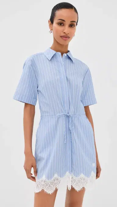 SIMKHAI Calder Cotton Lace Mini Dress Oxford Blue Stripe | Thumbnail 2 SIMKHAI Calder Cotton Lace Mini Dress Oxford Blue Stripe | Thumbnail 2