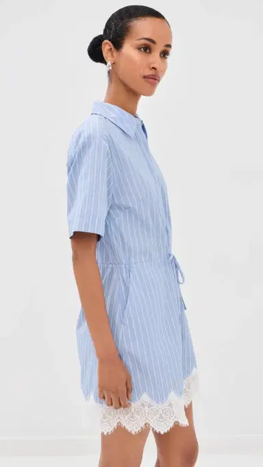 SIMKHAI Calder Cotton Lace Mini Dress Oxford Blue Stripe | Thumbnail 4 SIMKHAI Calder Cotton Lace Mini Dress Oxford Blue Stripe | Thumbnail 4