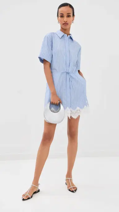 SIMKHAI Calder Cotton Lace Mini Dress Oxford Blue Stripe | Thumbnail 5 SIMKHAI Calder Cotton Lace Mini Dress Oxford Blue Stripe | Thumbnail 5