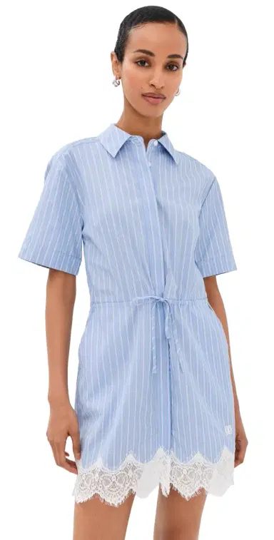 SIMKHAI Calder Cotton Lace Mini Dress Oxford Blue Stripe | Thumbnail 1 SIMKHAI Calder Cotton Lace Mini Dress Oxford Blue Stripe | Thumbnail 1