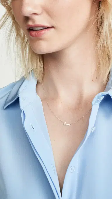 Sydney Evan 14k Gold Tiny Script Love Necklace | Thumbnail 3 Sydney Evan 14k Gold Tiny Script Love Necklace | Thumbnail 3