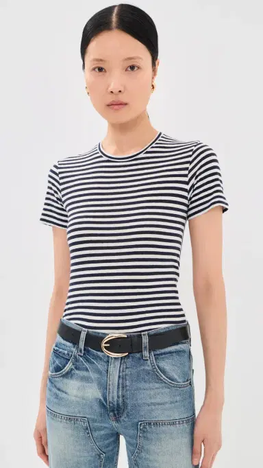 Nili Lotan ana Crew Neck Tee White/Dark Navy Stripe | Thumbnail 2 Nili Lotan ana Crew Neck Tee White/Dark Navy Stripe | Thumbnail 2